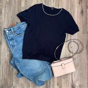 Brooks Brothers Silk & Cotton Knit Tee Shirt Blouse Women’s XS Navy Blue Classic